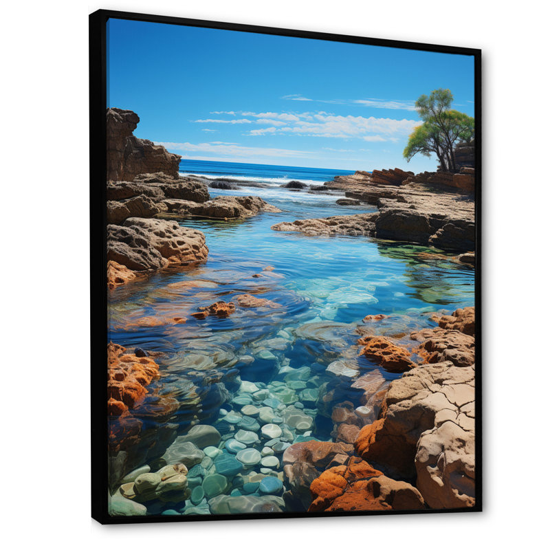 Beach Photo Tranquil Tidepools I - Art mural sur toile nautique et plage, H 32 po x l 16 po x P 1 po, Cadre flottant noir