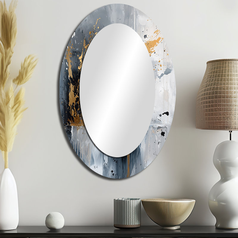Gold Cheetahs Quick Call Accented With Grey III - Gold Oval Wall Mirror Decor, 36" x 24"