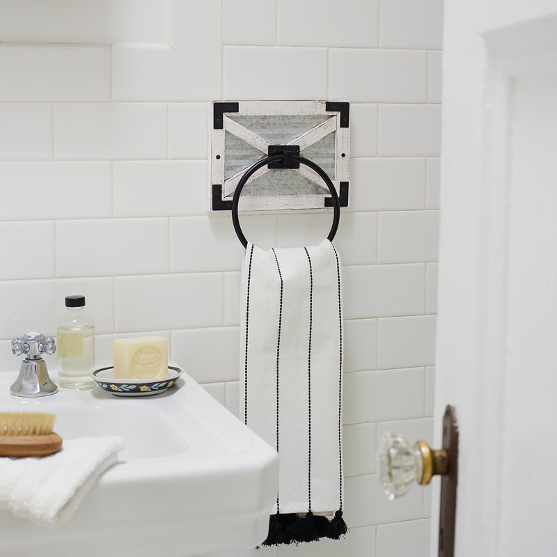 Autumn Alley Rustic Farmhouse Bathroom Towel Ring - Wall Mounted, White