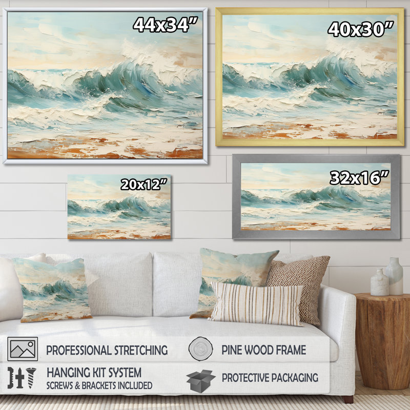 Mute Color Wave Wave Horizon I - plage et océan, art mural sur toile, Cadre doré simple, H 12 po x l 20 po x P 1 po