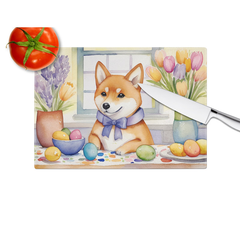 Décoration de planche à découper en verre Shiba Inu de Pâques