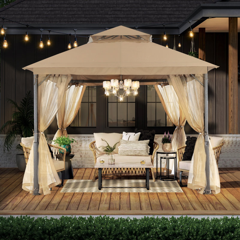 Steel Patio Gazebo The Soft Roof, Khaki, 110" H x 108" W x 108" D