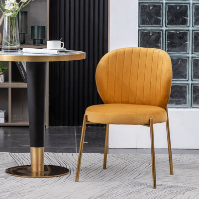 Chaise de salle à manger contemporaine en tissu d'ameublement en velours, jaune