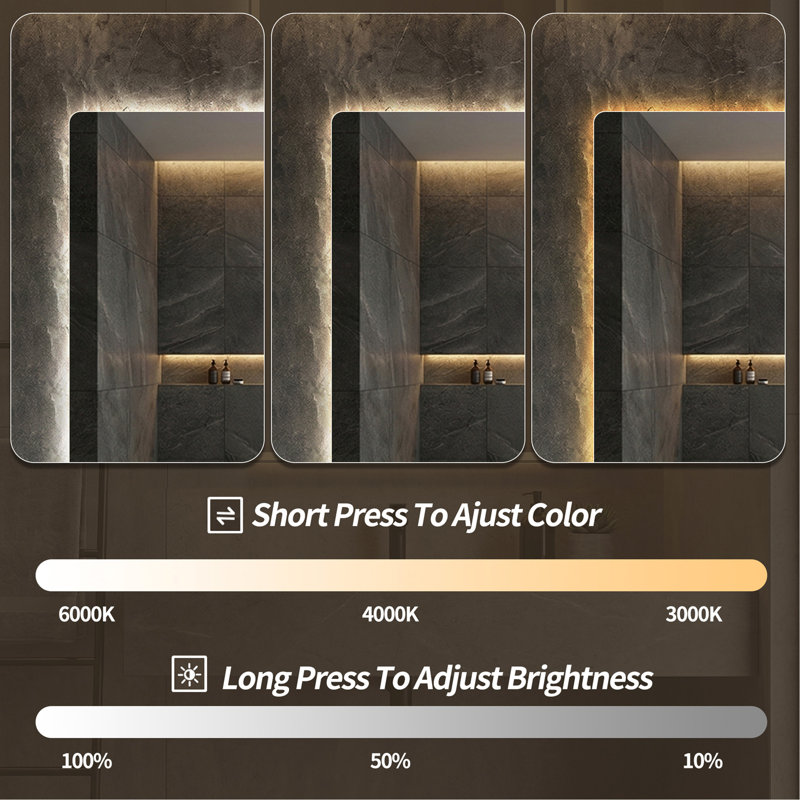 28*36 Inch Bathroom Mirror with Led Lights Front and Backlit, Anti-Fog Lighted Vanity Mirrors for Wall Mounted, 3 Colors and 5 level Dimmable, Horizontal/Vertical