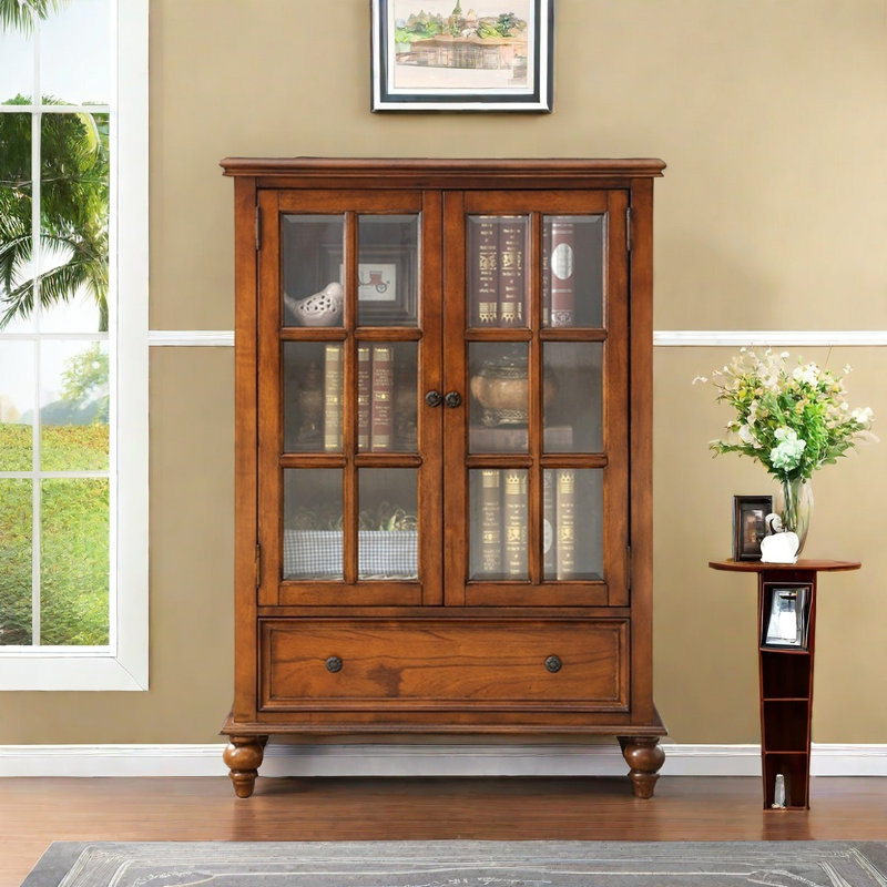49.21" Standard Solid Wood Display & China Cabinets, Tan