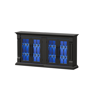  Buffet 60 po de large avec prise et DEL, armoire de rangement à 4 portes avec tablettes réglables, noir