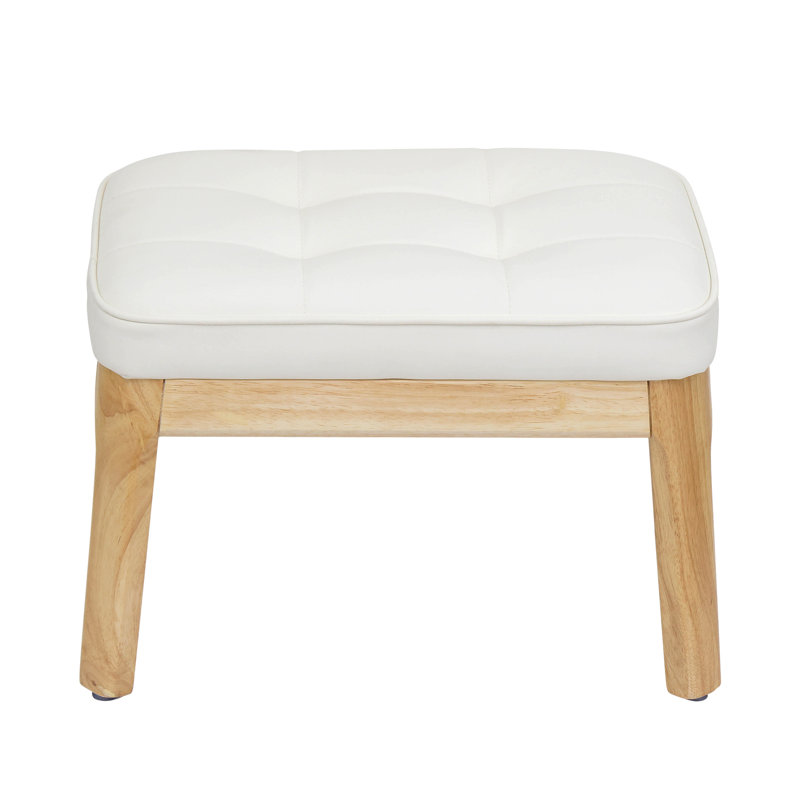 Faux Leather Upholstered Solid Wood Ottoman Waterfall Entryway Bedroom Bench, Natural