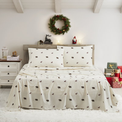 Printed Holiday 4Pc Sheet Sets, Easy Care, Soft & Wrinkle-Resistant Holiday Bedding - Polar Bears & Reindeers, King