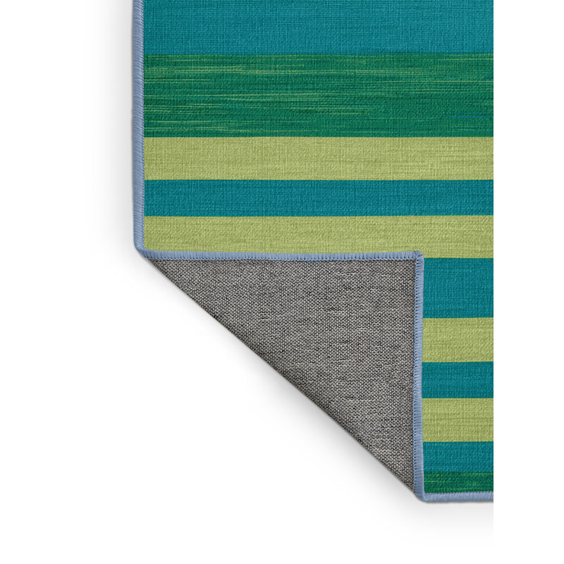 Tapis bleu à rayures horizontales lavable à la machine, Rond 3 pi