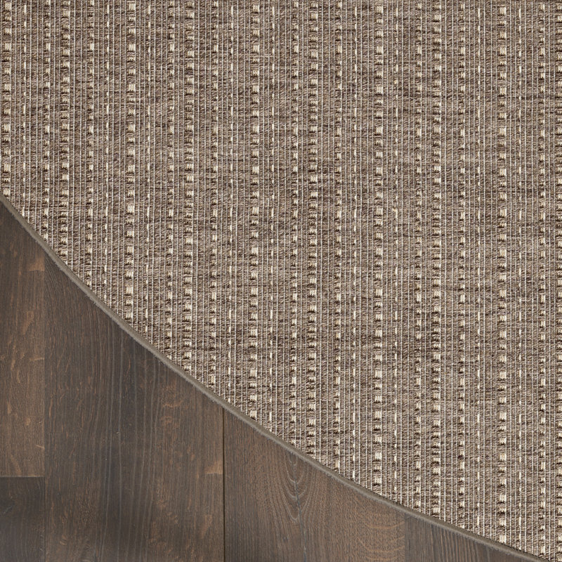 Tulum Striped Indoor/Outdoor Area Rug, Round 8', Brown