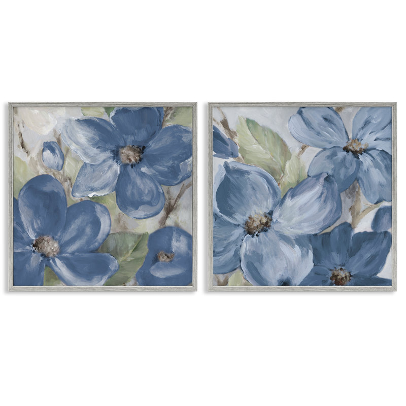 "Blue Blooming Petals", ensemble de 2 giclées par Lanie Loreth, Estampe numérique Farmhouse, H 17 po x l 17 po