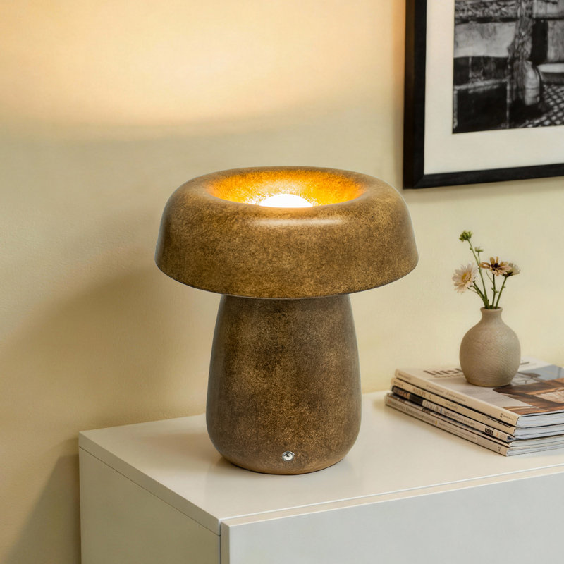 10" H Cordless Rechargeable LED Ceramic Table Lamp, Light brown