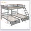 Lit superposé triple en bois avec tiroirs de rangement - Double au-dessus de simple et simple - Barrières de sécurité, sans sommier, design multifonctionnel