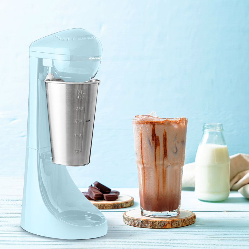 OVENTE Classic Milkshake Maker Machine with 2 Speed Setting, Safety Lock & 15.2 Ounce Stainless Steel Mixing Cup & Rod, Electric Drink Mixer Ideal for Malted Milk, Protein Shakes & More, Blue MS2070BL