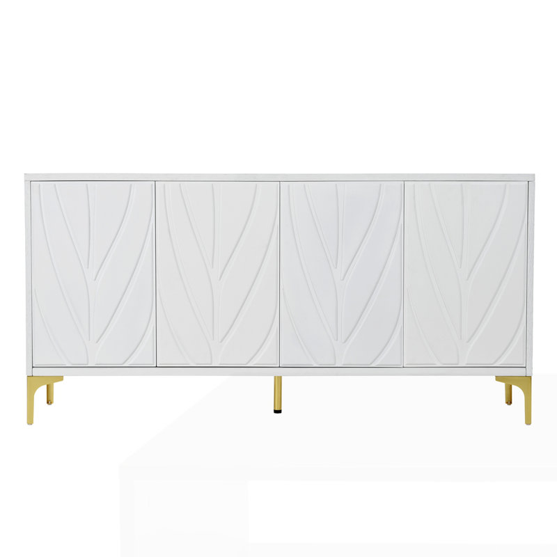 Creative carved 4-door Sideboard Handleless Press-to-Open Design Buffet Cabinet