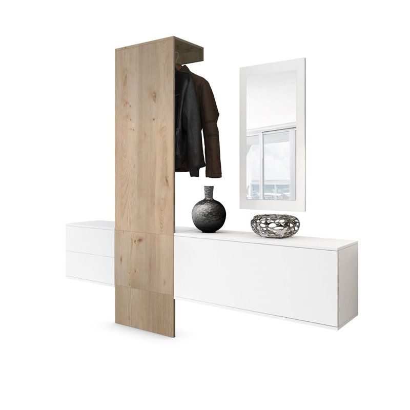 Mccurdy Hall Tree 209cm Wide with Shoe Storage, Nordic oak colours