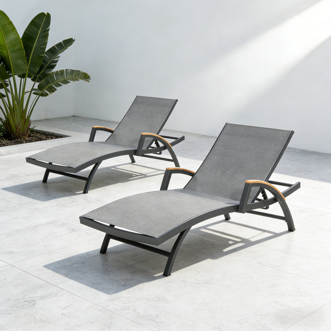 Chambray Outdoor Aluminum Chaise Lounge Chairs With Phifertex Sling Fabric (Set of 2) Peak Home Furnishings