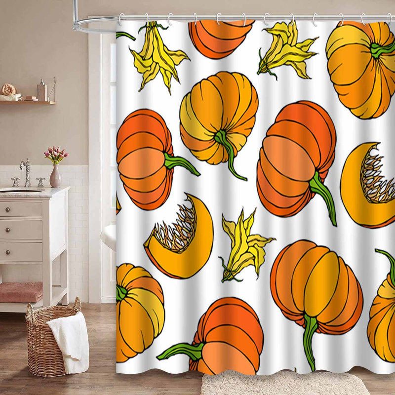Rideau de douche orange imperméable, rideaux de douche pour la salle de bain avec 12 crochets, 72" L x 84" W