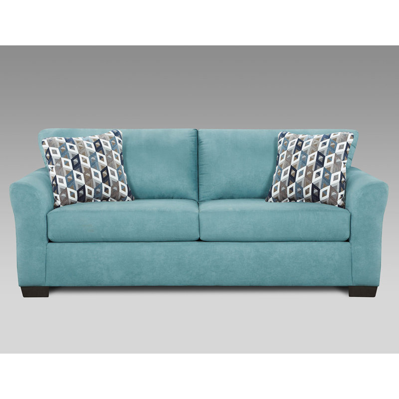 Canapé Elinaire, 3, Mélange de polyester ciel, Bleu marine / beige géométrique