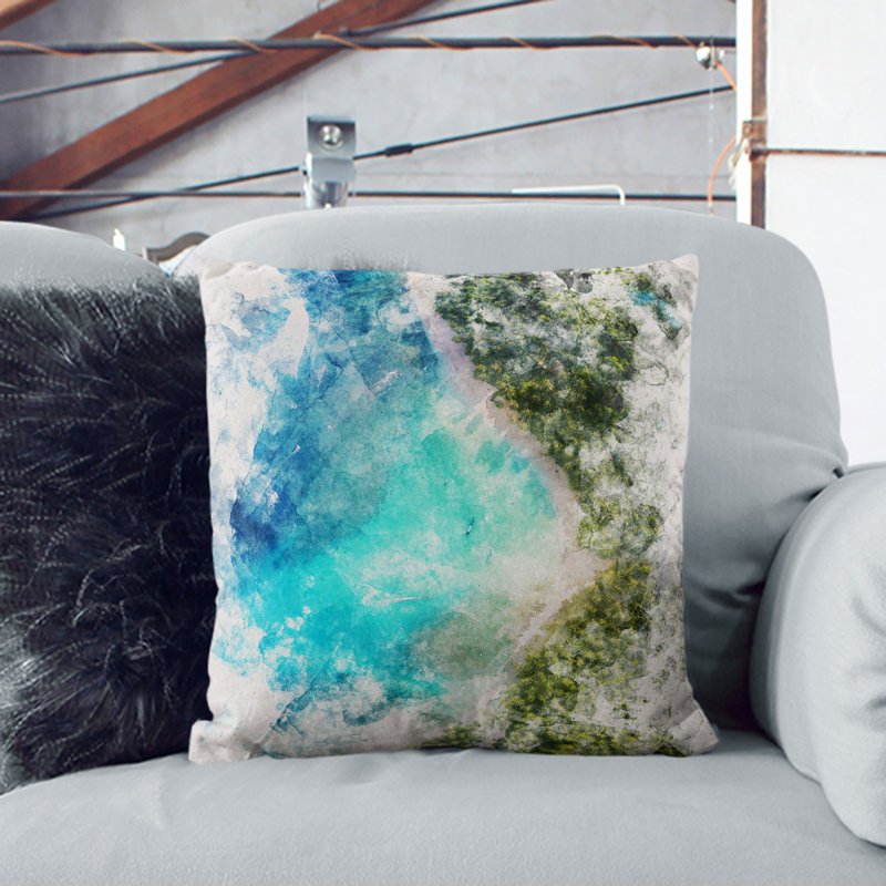 Beautiful Beach Watercolour Square Throw Cushion, 55cm H x 55cm W x 20cm D, Black