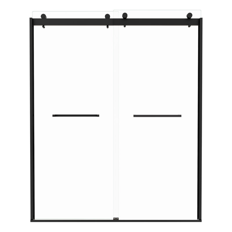 Porte de douche noire matte - Bypass coulissant avec quincaillerie en verre trempé de 5/16 po, Collision, Nano facile à nettoyer, quincaillerie transparente ouverte à gauche ou à droite 6074