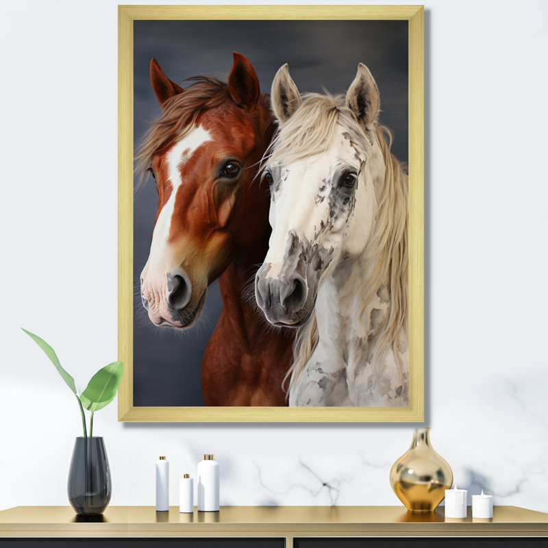 Bernson " Horse Dynamic Duo ", 32" H x 24" W x 1" D, Gold Picture Framed
