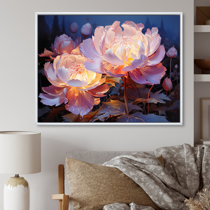 Peony Petals Elegance III sur impression sur toile, Cadre flottant blanc, H 34 po x l 44 po x P 1,5 po