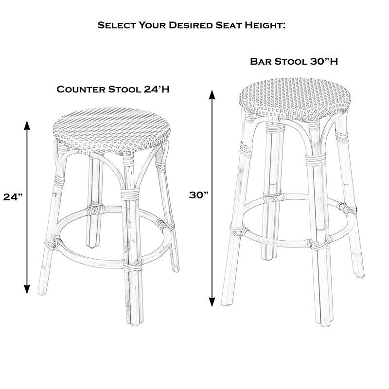 Alastair 30" Rattan Bar Stool - White/Black Dot/ Natural Rattan Frame, White/Black Dot/Natural Rattan Frame