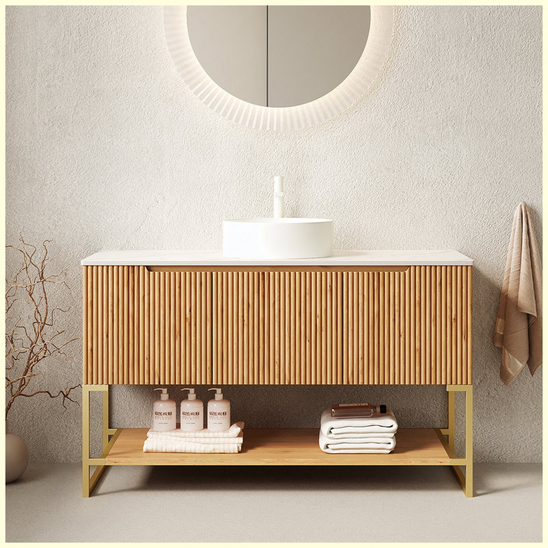 Meuble-lavabo autoportant blanc 48 po avec rangement à fermeture en douceur