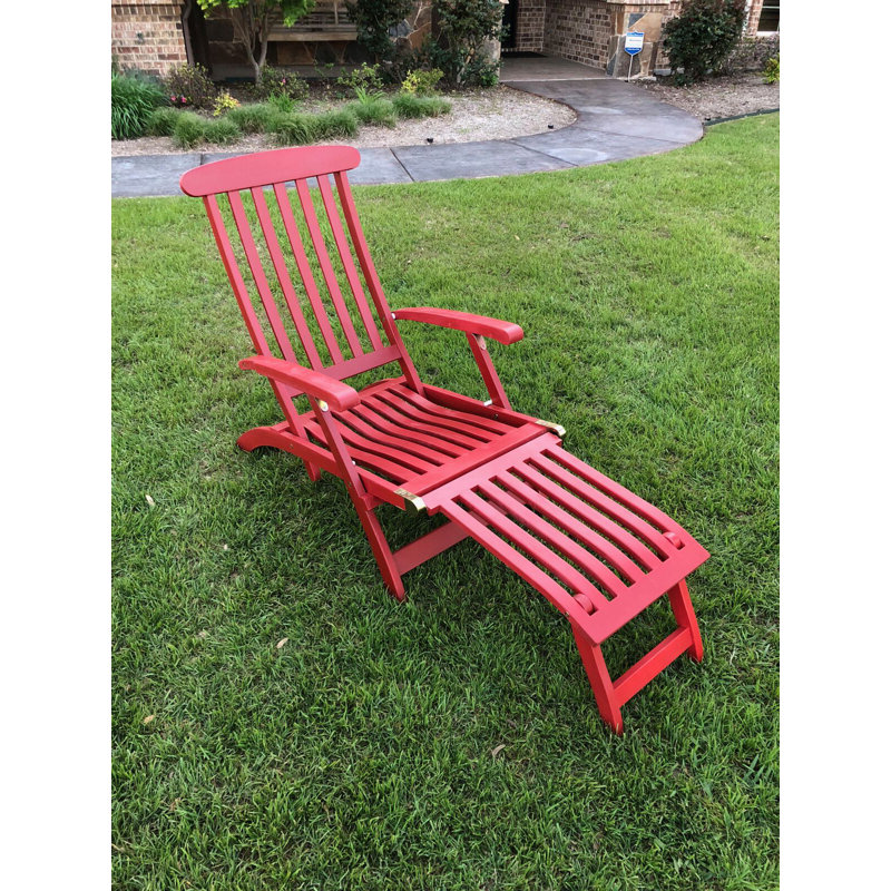 Danika Outdoor Acacia Wood Chaise Lounge, Barn Red