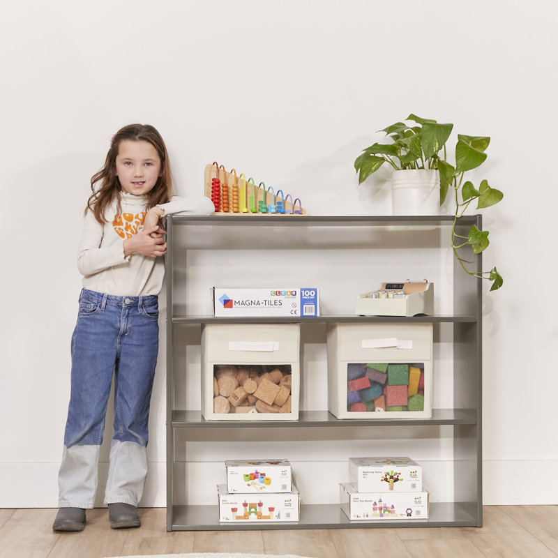 Natural Lacquered 36" Kids' Birch Wood 3-Shelf Storage Cabinet
