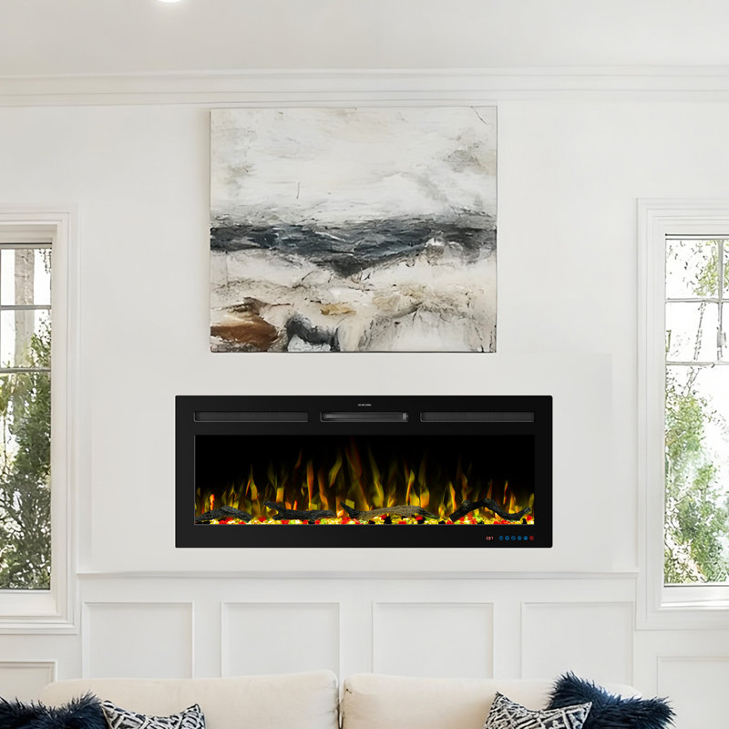 Electric Fireplace with APP Control & Google Home and Alexa Voice Control, Electric Fireplace Mounted in Recess, 13 LED Color Flame Effect, 750W/1500W, Timer, Overheat Protection