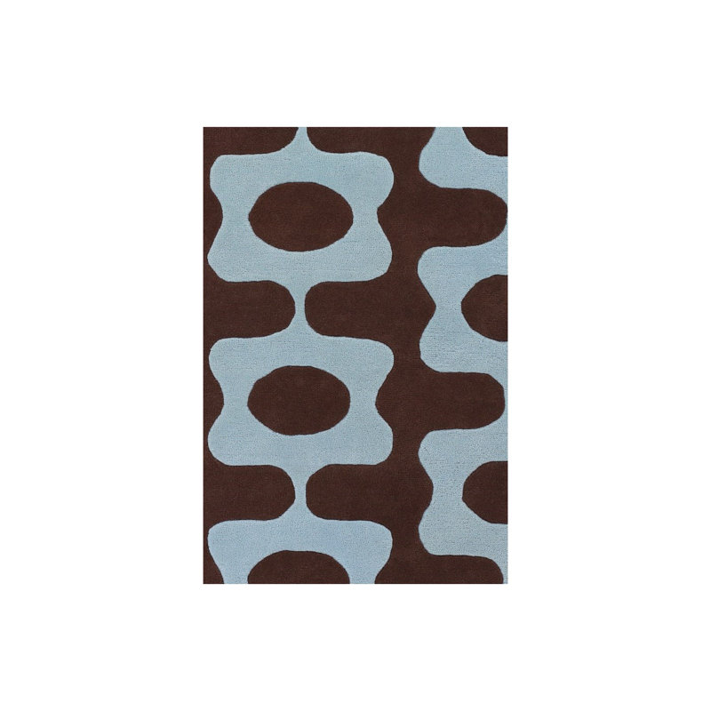 Vasques Authentic Hand-Tufted Handmade Brown & Blue High-Low Geometric Wool Indoor Area Rug, 2' x 3'