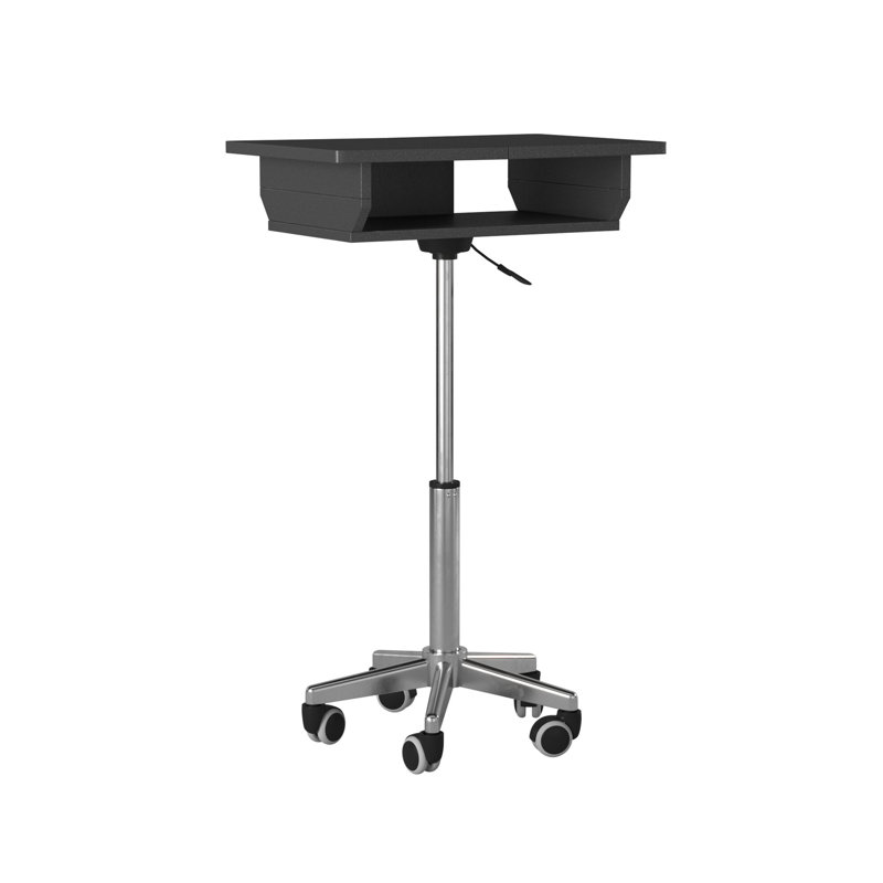 Adjustable Height Black Foldable Laptop Cart with Wood Panels