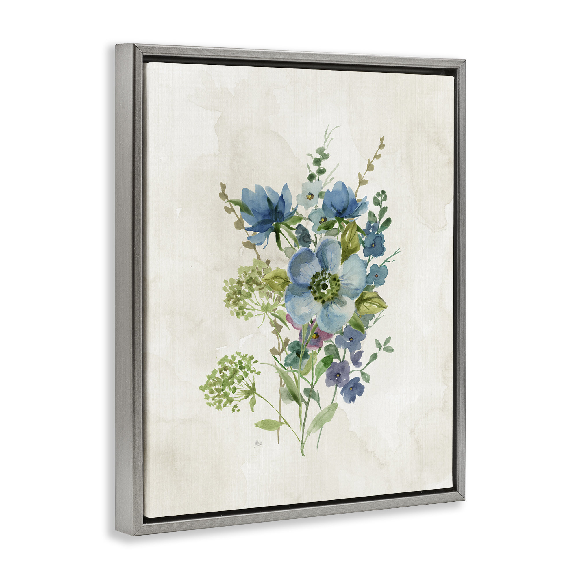 Lark Manor™ Blue Wildflower Cluster Framed Floater Canvas Wall Art by ...