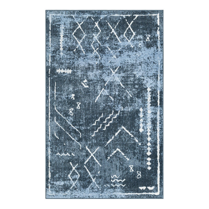 Tapis tribal Eudora bleu marine, Rectangle 4 pi 1 po x 6 pi 1 po