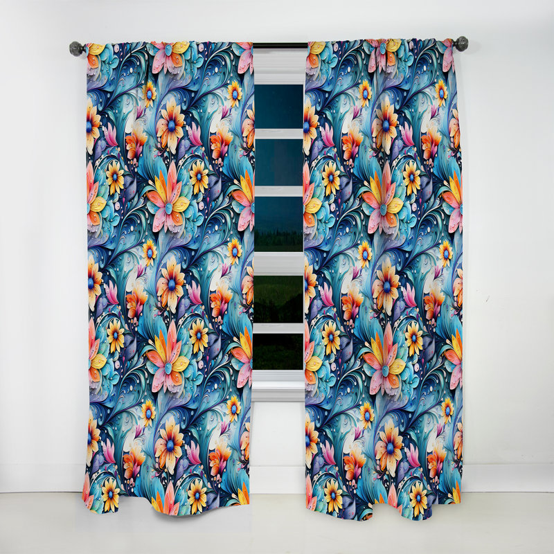 Rideau à motif floral motif cachemire Watercolor Delight II - 1 panneau, L 52 po x L 84 po