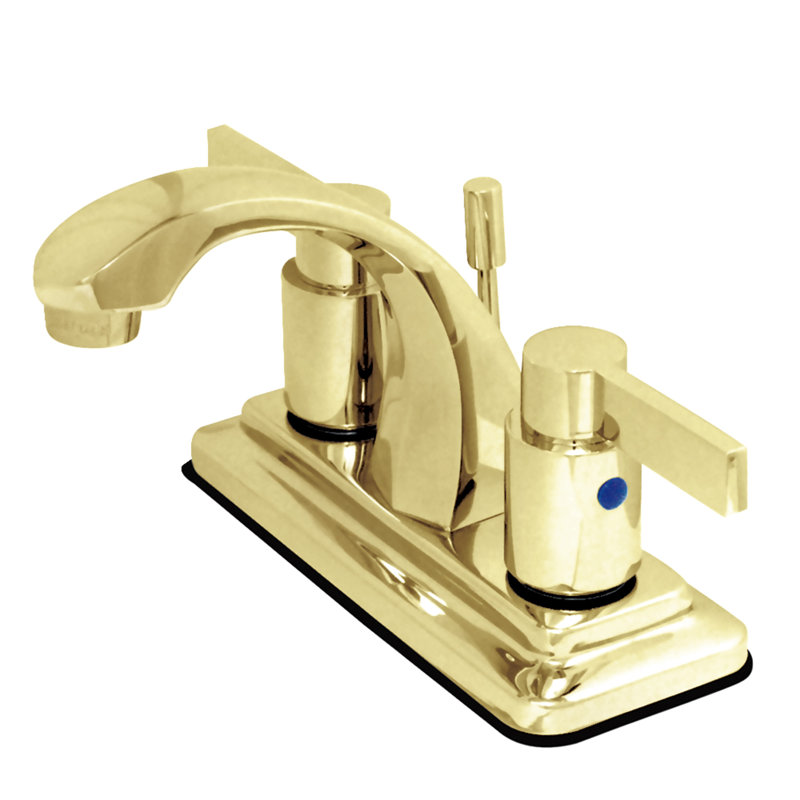 Kingston Brass NuvoFusion Two-Handle 3-Hole Deck Mount 4" Centerset Bathroom Faucet with Plastic Pop-Up, Polished Brass