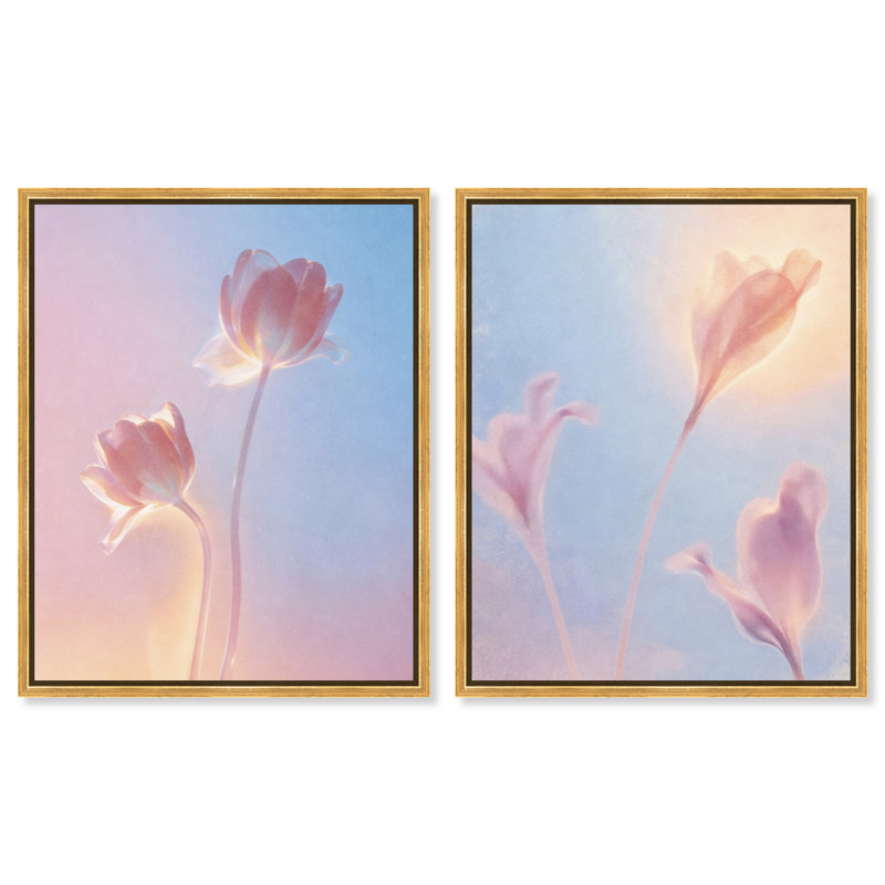 Iridescent Spring Set Floral & Botanical Canvas Print by Oliver Gal, Black Frame, 16 x 20, 37"H x 46"W, Gold Floater Frame