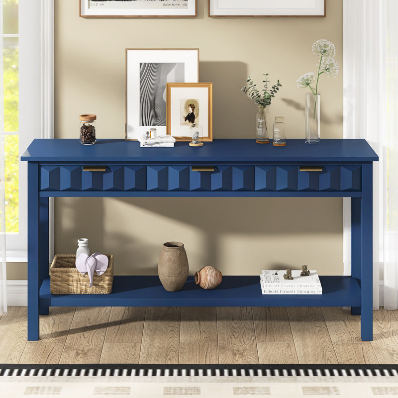 Console 60 po avec 3 tiroirs, Marine