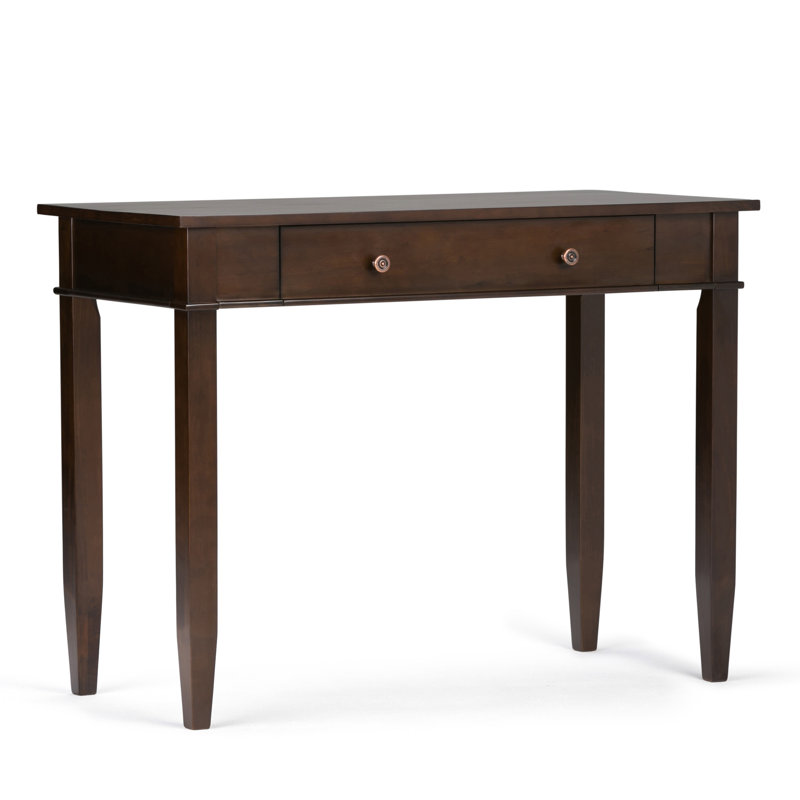 Bureau d'écriture en bois massif avec plateau à clavier rabattable Carlton, Brun tabac foncé