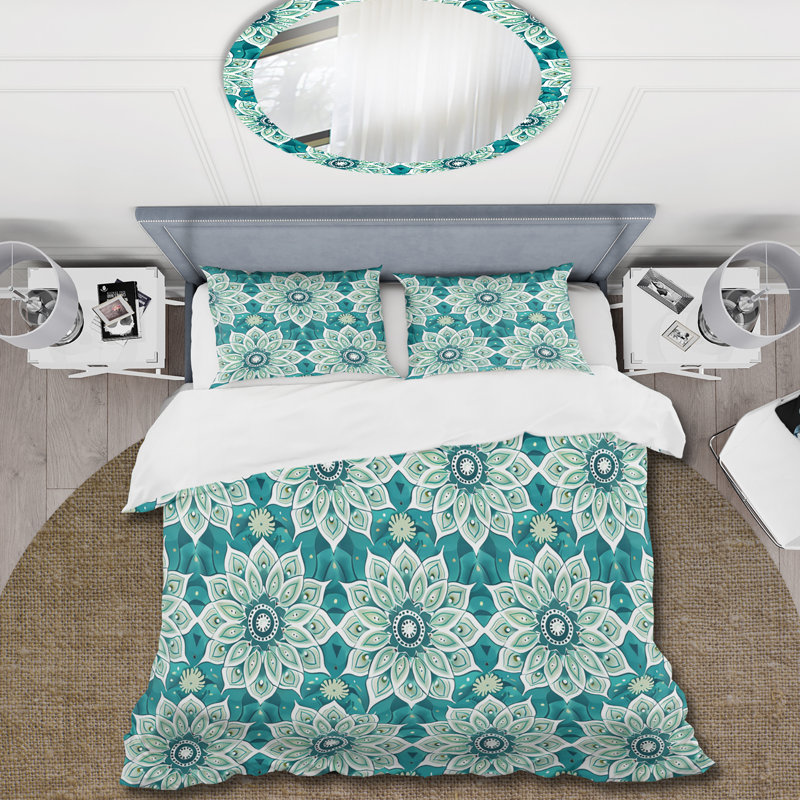Ensemble de housse de couette Blue Boho Florals II - Boho, Housse de couette simple + 2 taies décoratives st