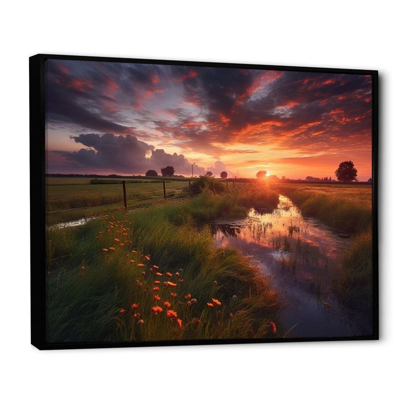 «A Single Tree Glorious Sunset In Flanders Fields», reproduction sur toile, Cadre flottant noir, H 24 po x l 32 po x P 1 po