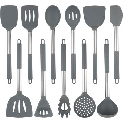 11-Piece Premium Silicone Kitchen Utensil Set For Nonstick Cookware, High Heat Resistant, BPA-Free, Dishwasher Safe, Includes Spatula, Turner, Masher, Ladle, Strainer, And More