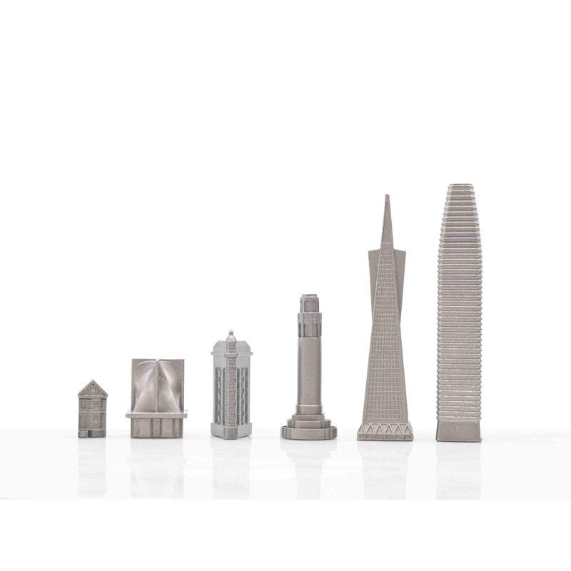 Chess Set Stainless Steel SAN FRANCISCO with Wood Map Board