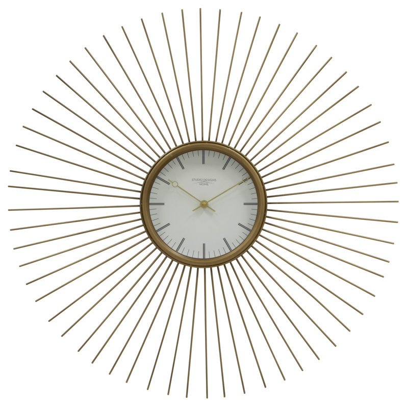 Modern 30" Golden Brass Sunburst Metal Wall Clock