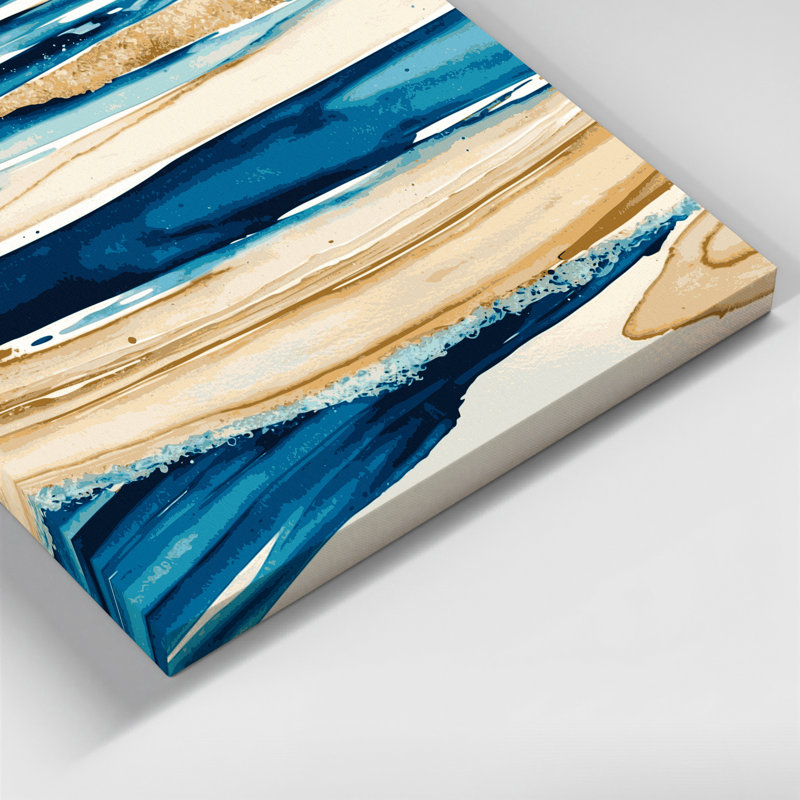 Toile horizontale à rayures horizontales bleu océan et sable beige, H 24 po x l 36 po