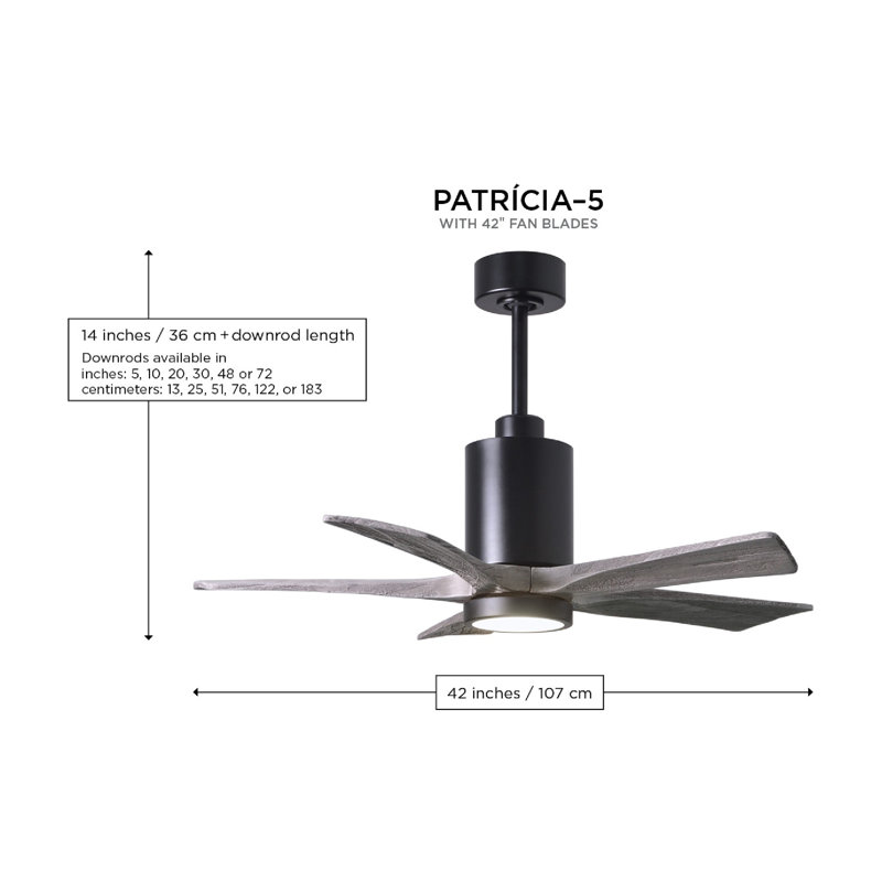 Patricia LED Downrod Ceiling Fan, Textured Bronze, Walnut Tone