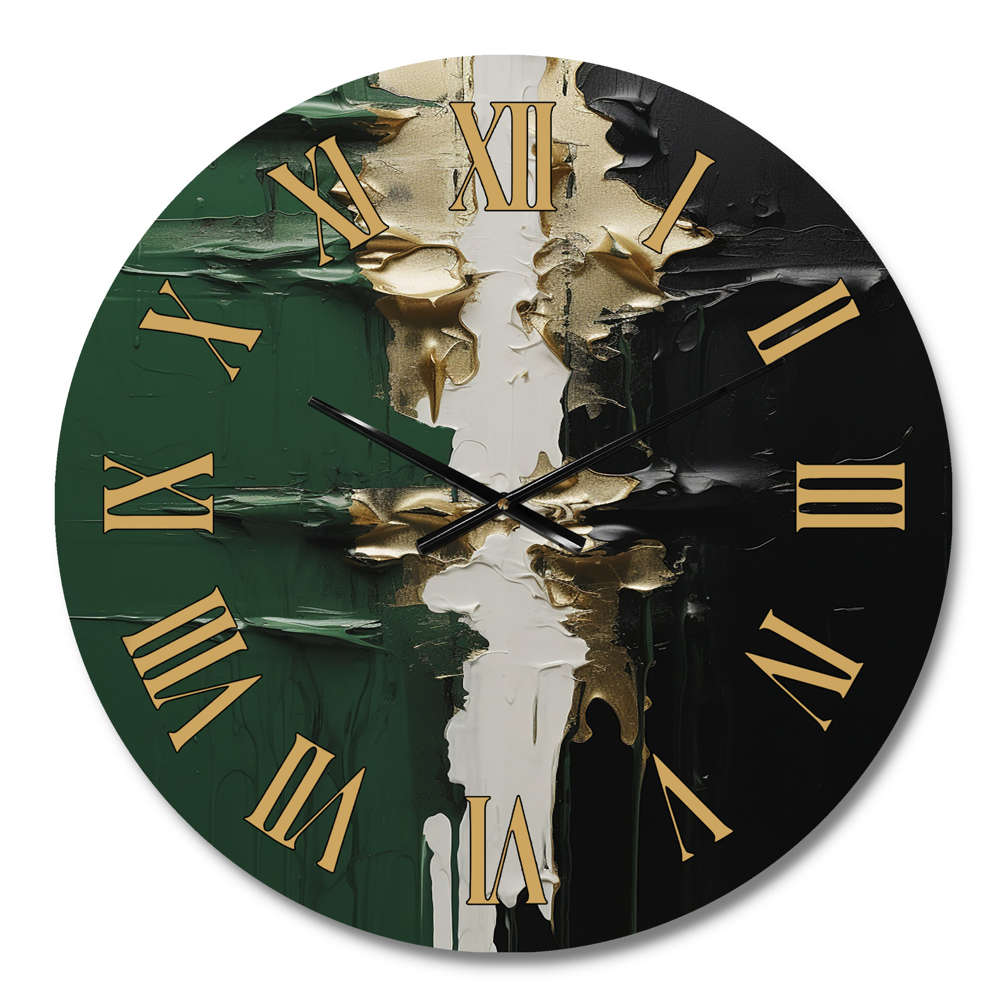 Latitude Run® Green And Black Ink Merge II - Abstract Face Wall Clock ...