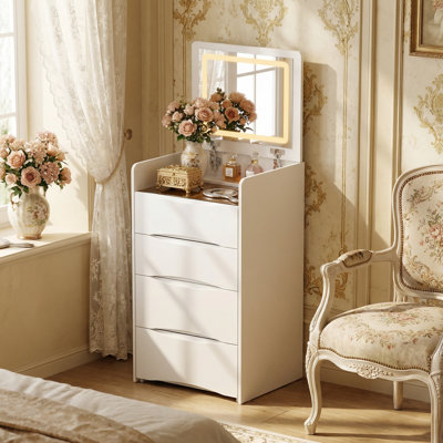 Brevyn 18.7'' Wide Makeup Vanity Table with Flip Top Lighted, Storage Makeup Stool